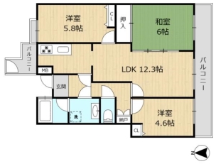 3SLDK、専有面積69.97平米、バルコニー面積15.13平米。
ご内覧予約受付中です! ローレルコート萩の台4号棟 間取り